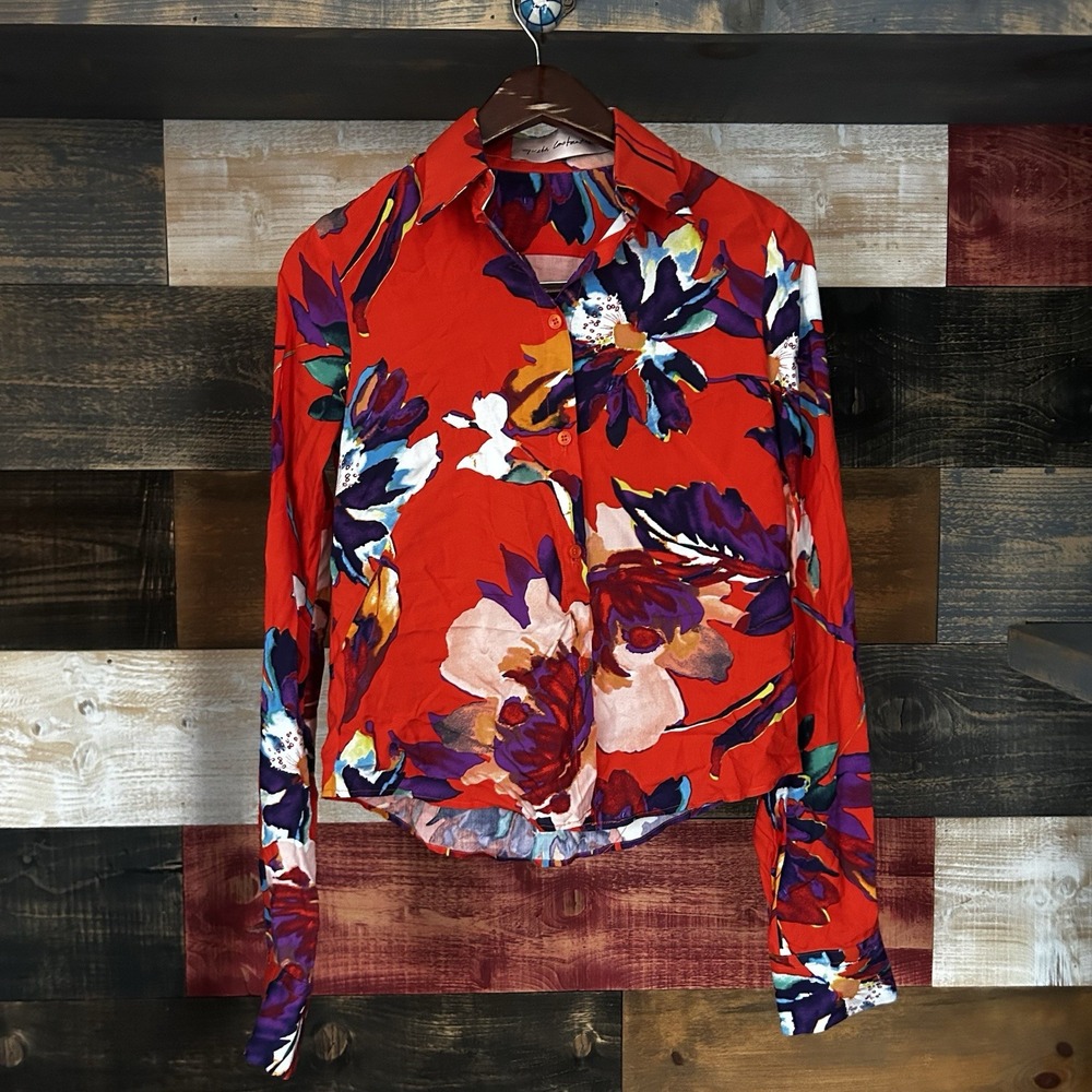Greta Constantine Floral Blouse Dress Shirt Taddy Rayon Size Small